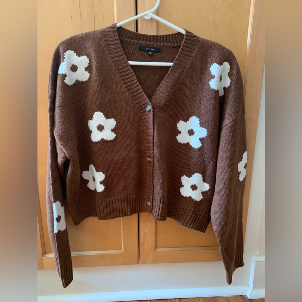NWOT! Love Tree Chocolate Knit Cardigan Size M - Picture 6 of 11